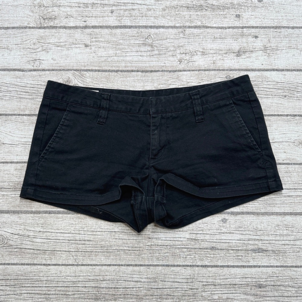 Hurley Lowrider Shorts Women's 34 Black Low Rise Faded Denim Classic Fit Stretch